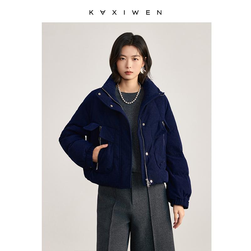 Stand up collar short corduroy down jacket