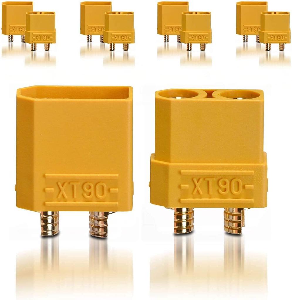 10 Pairs XT90H Male-Female Connectors with Wire Protector – 40A/90A Max – High Quality for RC Lipo Batteries – Yellow