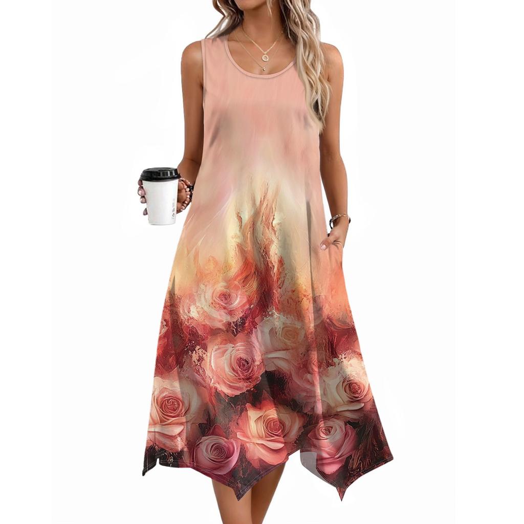 Women's Casual Dress For Summer Tank Dress Loose Beach Dress With Pockets Flare Midi Sundress