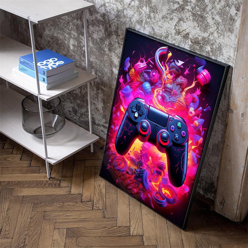 Colorful Neon Gamepad Canvas Painting Print Posters For Gaming Room Living 80s Retro Aesthetics Art Home Wall Decor Pictures