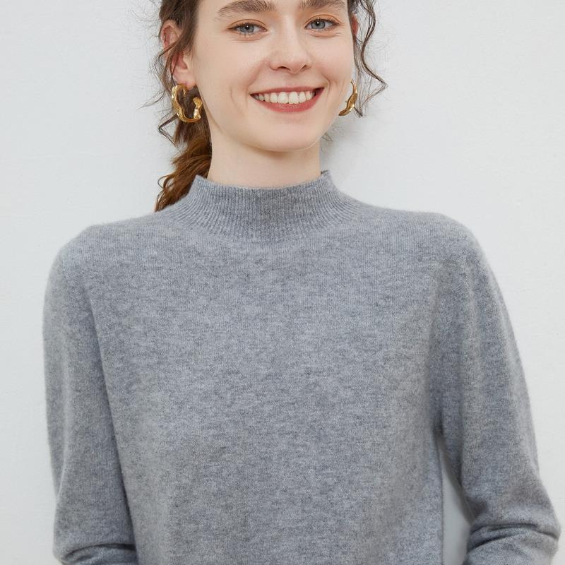 Осенне-зимний женский свитер с высоким воротником, свитер из 100% чистой шерсти, свободный тонкий свитер, однотонная нижняя рубашка с длинными рукавами