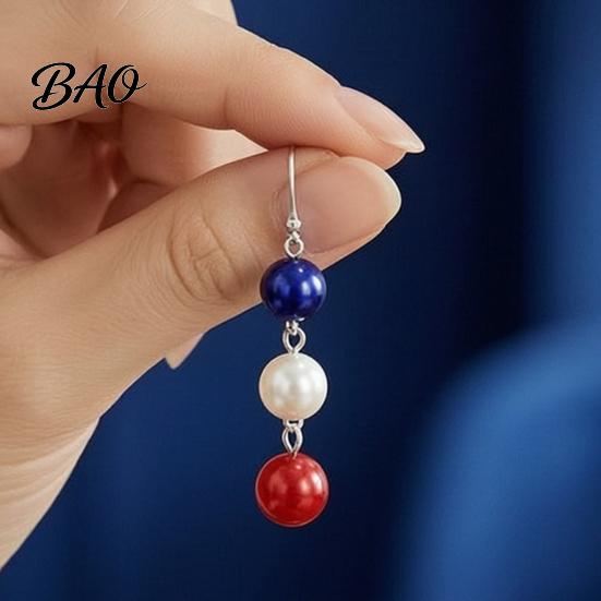 Dangle Drop Earrings 1 Pair Independence Day for Women, Red White Blue Beads European American Style Earrings, 4th of July Patriotic Jewelry Memorial