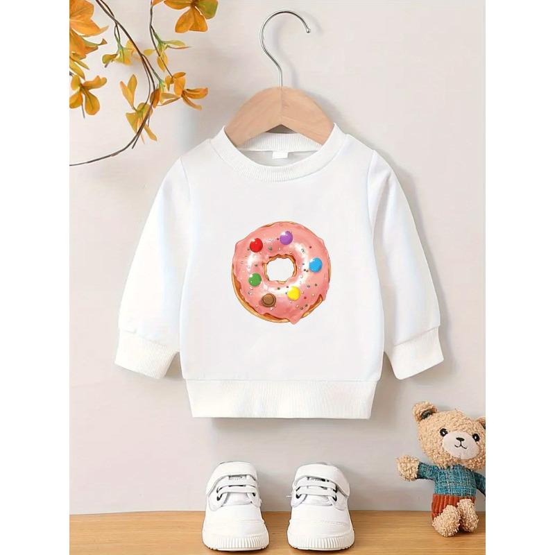 Kids Crewneck Pullover Sweatshirt, Cartoon Donut Graphic Print