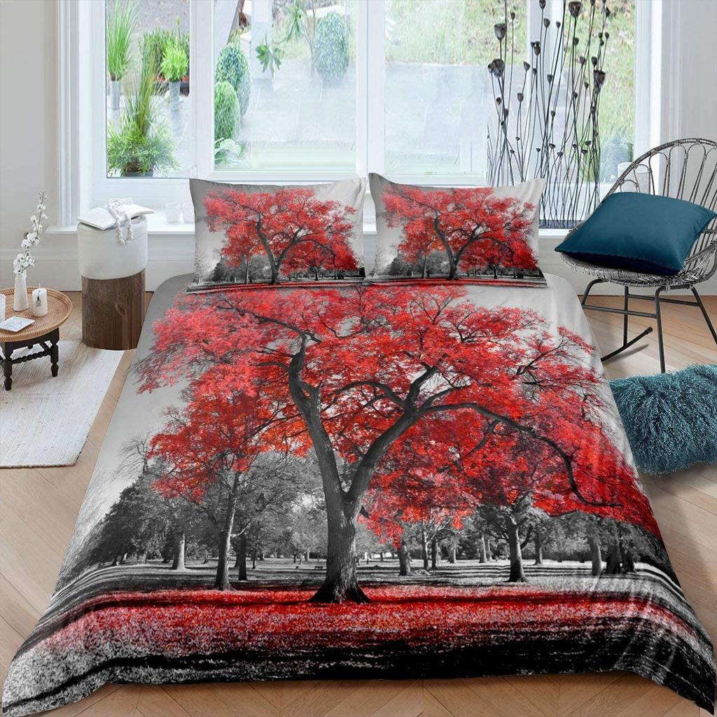Comforter Maple Leaves Polyester Fall Theme Comforter With King Queen Size For Kids Boys Girl Bedding Set