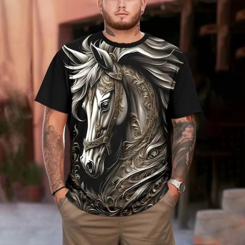 Men‘S T Shirt Plus Size Men's 3d Tiger Graphic Print T-Shirt Vintage Style Short Sleeve Tees For Males Loose Oversized Tees
