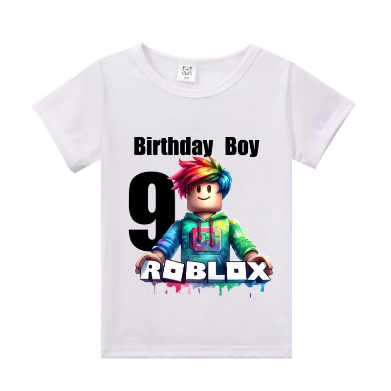Новые детские футболки Roblox с мультяшными принтами, цифрами на день рождения, для мальчиков и девочек, повседневные, с коротким рукавом, летние топы, детская одежда