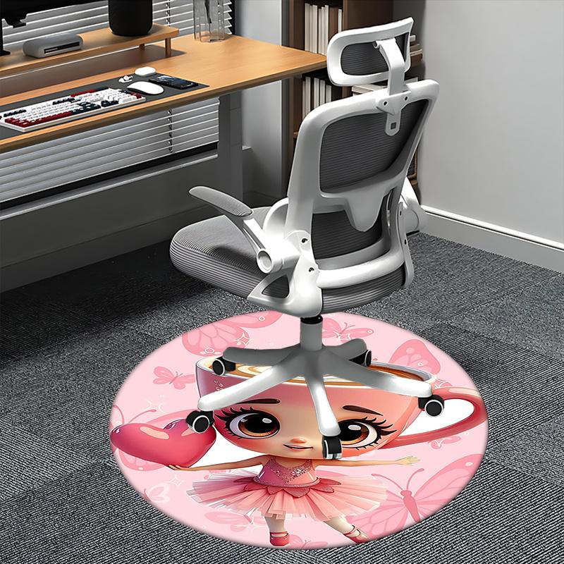 Coffee Cup Character,Pink Heart Ballerina Chair mat Round Rug-Office carpet, Machine Washable, Non-slip, Suitable for Living Rooms, Bedrooms
