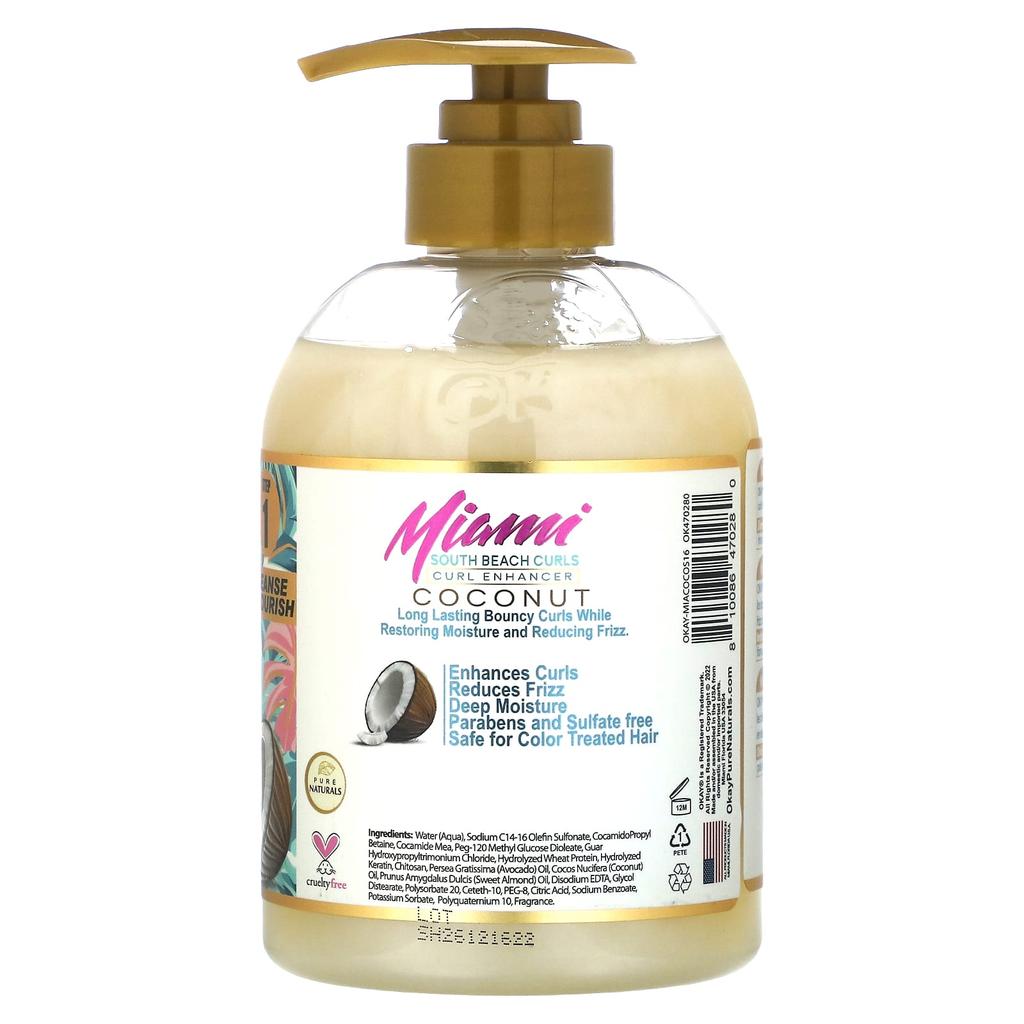 Okay Pure Naturals Miami South Beach Curls, Curl Enhancer Shampoo, Coconut, 16 Oz (473 Ml)
