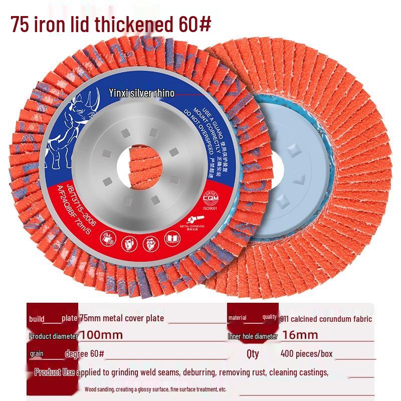 Silver Rhino Thickened Flap Disc: Stainless Steel & Metal Angle Grinder Polishing Wheel with Calcined Abrasive Cloth.