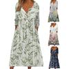 Summer Women Dress A-line Loose Hem Pleated O Neck Button Short Sleeve Loose Side Pockets Retro Floral Print Mid-calf Length Commute Beach Midi Dress