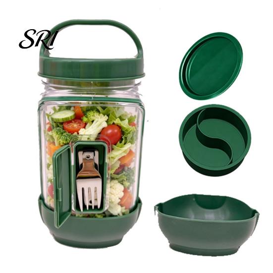 Leak-proof Salad Container Jar Side Open Leakproof Meal Prep Box Layered with Dressing Compartment Reusable Food-Safe Bowl for Travel Office