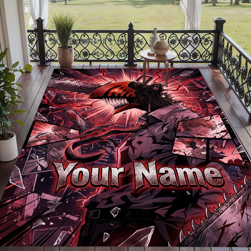 Custom Text Chainsaw Man Pattern Floor Rug Soft Indoor Carpet Mat Living Room Bedroom