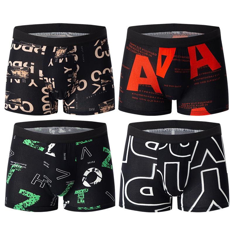Men's Boxer Briefs 4 Pack Loose Fit Breathable Cotton Underwear Fashion Sexy Multi-Color