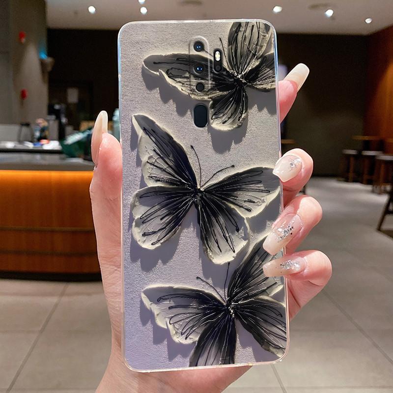 Для OPPO A9 (2020) / А5 (2020) Чехол Роскошная Мода Бабочки Цветы Прозрачный Мягкий Силиконовый Задний Чехол для Телефона Oppo A9 A5 2020