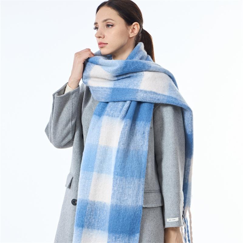 2024 Autumn/Winter New Women'S Color Blocked Checkered Scarf Thickened Warm Couple Scarf Student High End Versatile Shawl