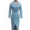 Women's 3/4 Sleeve V Neck Midi Sheath Bodycon Dress Formal Faux Wrap Cocktail Work Dress Office Business Outfit