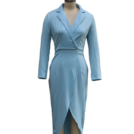 Women's 3/4 Sleeve V Neck Midi Sheath Bodycon Dress Formal Faux Wrap Cocktail Work Dress Office Business Outfit