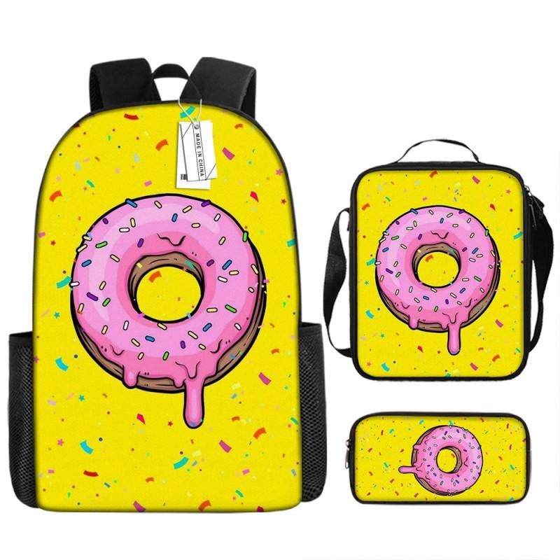Cute Donut Kids Backpack Set Elementary Students Oxford Fabric School Bag With Crossbody Pouch Pencil Case Lightweight