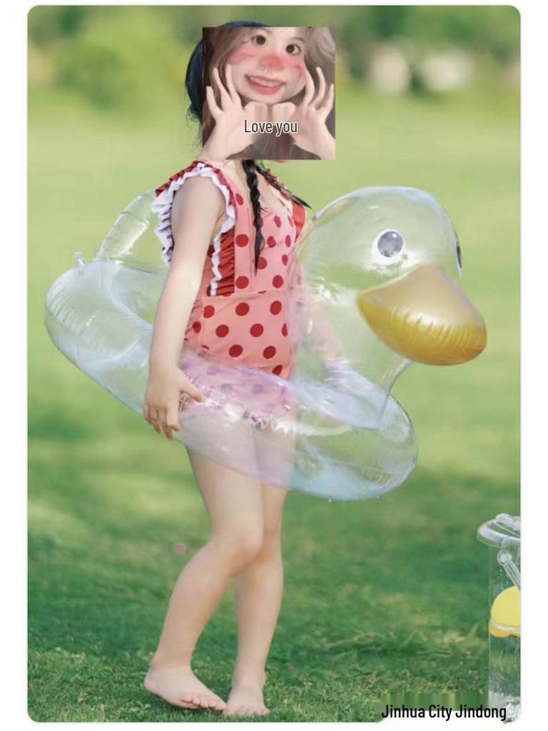 Transparent Duck Sitting Inflatable Swimming Ring for Infants and Kids (2-6 Years)