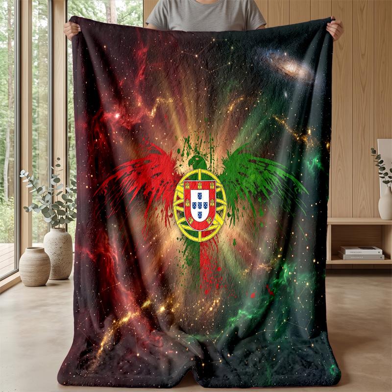 Portugal Football Printed Flannel Blanket Skin Friendly Warm Decorative Throw for Indoor Couch Bed Daily Use