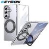 KEYSION Чехол-подставка с магнитным кольцом, вращающимся на 360°, для Samsung Galaxy Z Fold 7 5G, прозрачная ПК-накладка для телефона с защитной пленкой для экрана