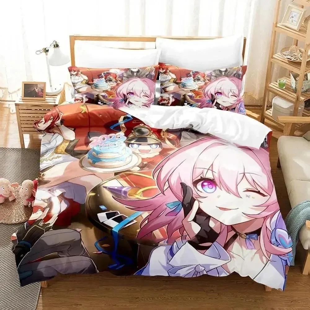 Anime Honkai Star Rail Bedding Set Duvet Cover Bed Set Quilt Cover Pillowcase Comforter King Queen Size Boys Adult Bedding Set