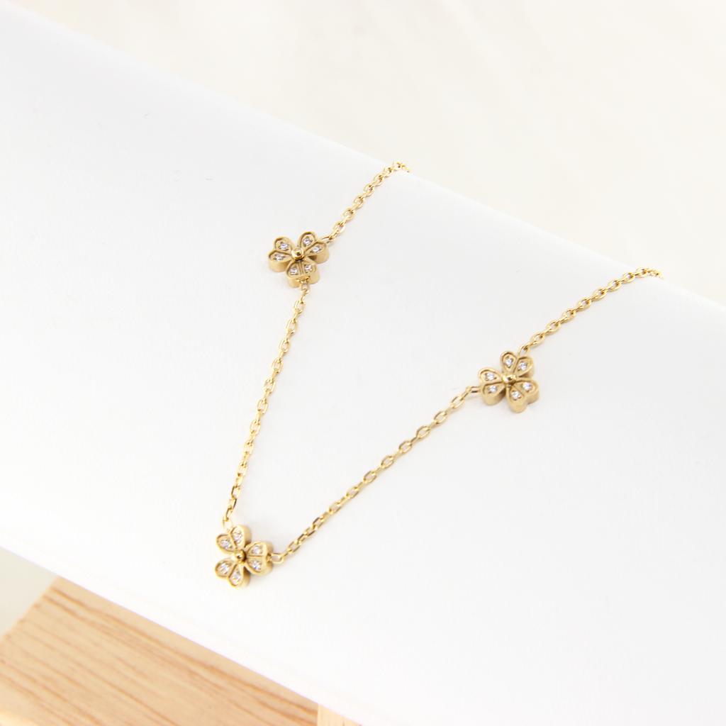 14K Gold Plated Stainless Steel Zircon Necklace Bracelet Three Flower Fashion Jewelry Gift Hypoallergenic HIgh Quality