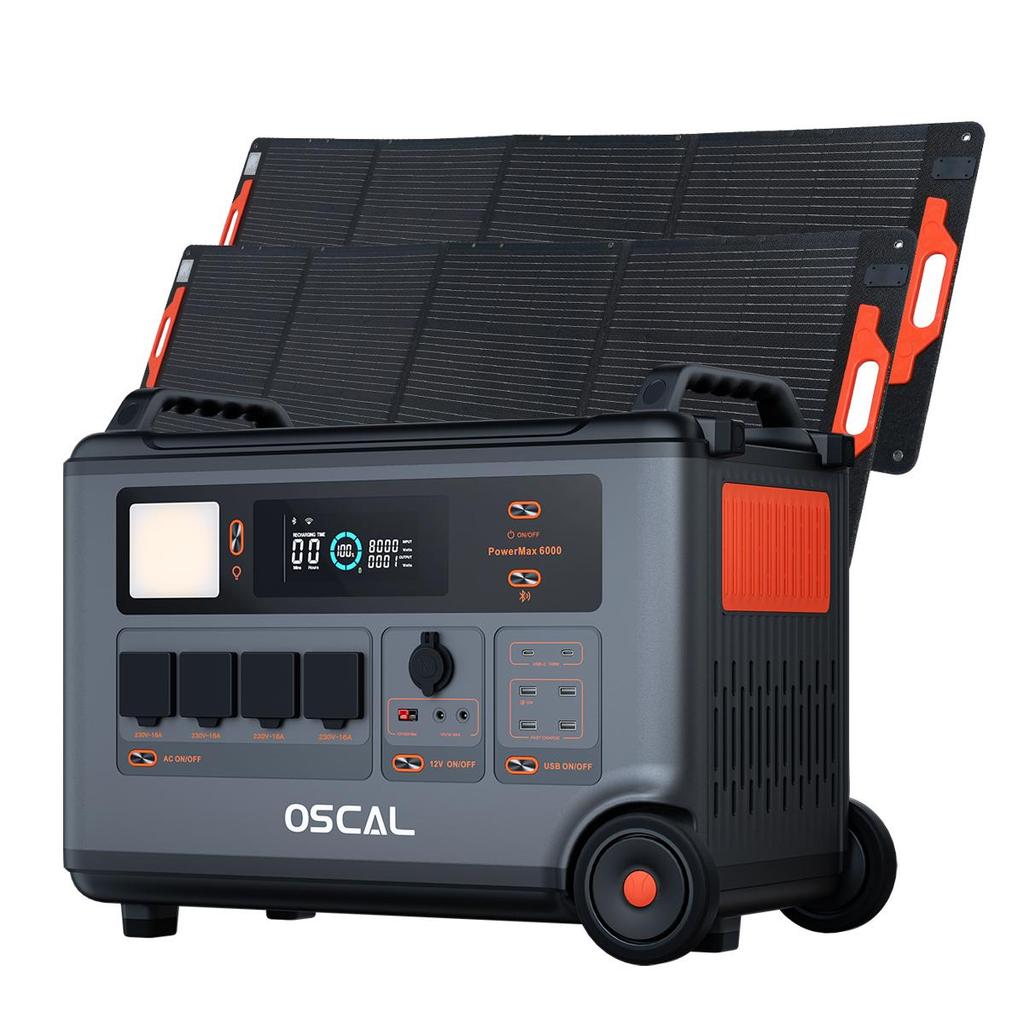 Oscal PowerMax 6000 Портативная электростанция 6000 Вт 3600 Втч LiFePO4 Расширяемый солнечный генератор с 4 розетками переменного тока