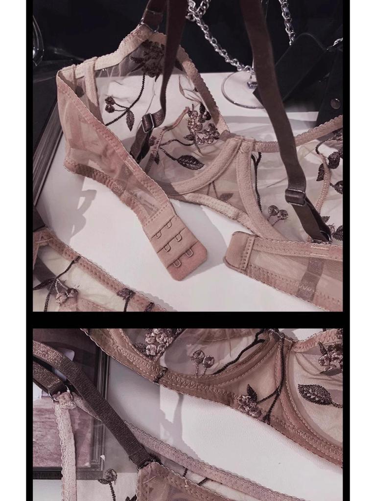 Сексуальный комплект бюстгальтера с французским кружевом и вышивкой: Прозрачный дизайн для похудения для большой или маленькой груди, уменьшает боковой жир, ультратонкий собирающий эффект