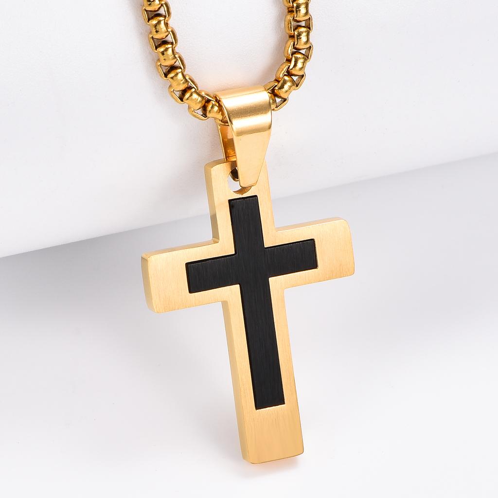 Fashion Hip Hop Stainless Steel Classic Punk Pray Cross Pendant for Men Women Silver/Gold Color Box Chain Jewelry Gifts