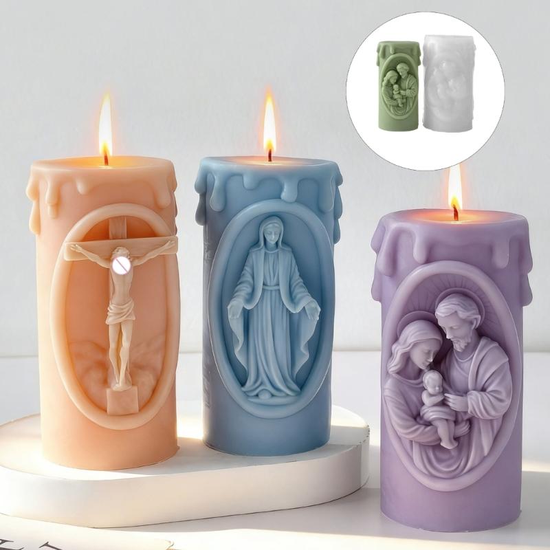 Nativity Embossed Cylinder Silicone Candle Mould Food Grade Silicone For Making Candle Soap Chocolate Holiday Decoration