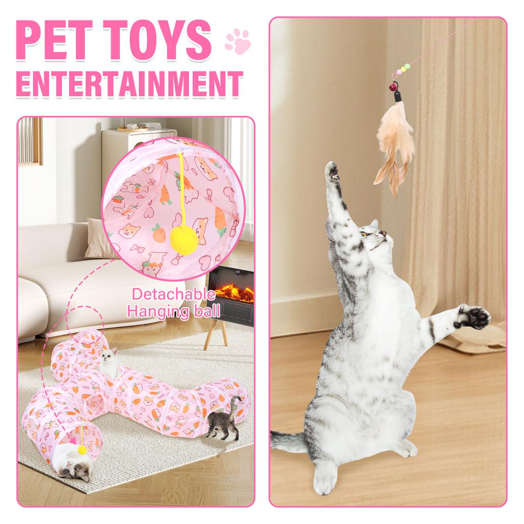 Трехходовой складной туннель для кошек, всплывающий туннель для мелких животных, игрушка с дразнилкой для кошек, интерактивная забавная игрушка для тренировки котенка в помещении, товары для питомцев