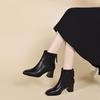 Square Head Fashion Boots Women's 2025 Autumn and Winter New European and American Style Simple Temperament Rear Zipper Leather Boots Thick Heel Che