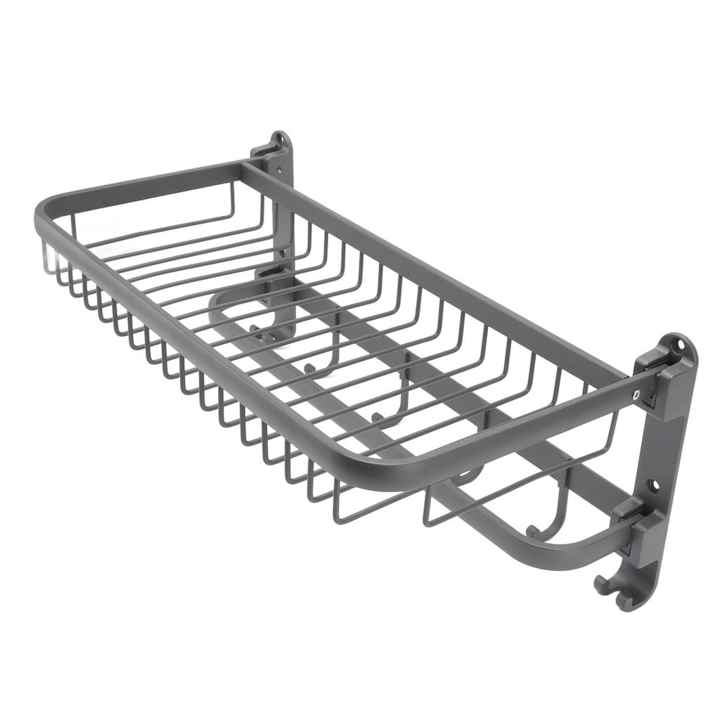 Foldable Towel Shelf with Towel Bars Hooks Punch Free Rust Resistant Space Aluminum Bathroom Towel