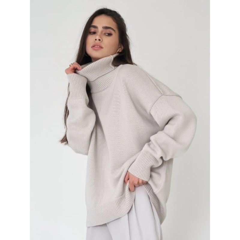 Водолазка Джемпер Твердый утолщенный пуловер Осень Зима Свободные свитера Женская одежда Уличная одежда Винтаж Элегантные трикотажные топы