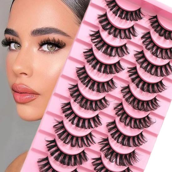 Eyelashes 3D Effect Realistic Curled Russian Volume Eyelashes Makeup Prop Daily Life