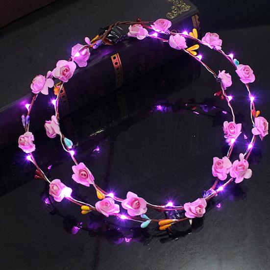 1/2Pcs Colorful LED Rose Flower Crown Adjustable Wedding Bride Floral Hair Wreath Headband Garland Headpiece Hair Accessories Party Photo Props