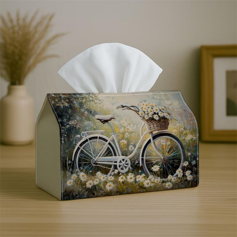 1pc Romantic Vintage Botanical Tissue Holder - Bicycle Floral Spring Design, Sturdy Napkin Organizer for Vehicle, Kitchen, Dining, Home Decoration - D