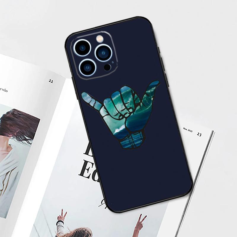 Чехол для iPhone 17 Pro Max 17 Air 11 14 15 16 Pro Max 12 13 mini 16 Plus 16e с изображением серфера, жестом "Hang Loose" и "Shaka"