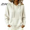 Relaxed Fit Hoodies Women Knit Hoodie for Fall Winter, Long Sleeve Pullover Sweater Cozy Autumn Outerwear with Front Pocket, Solid Color Casual Hooded