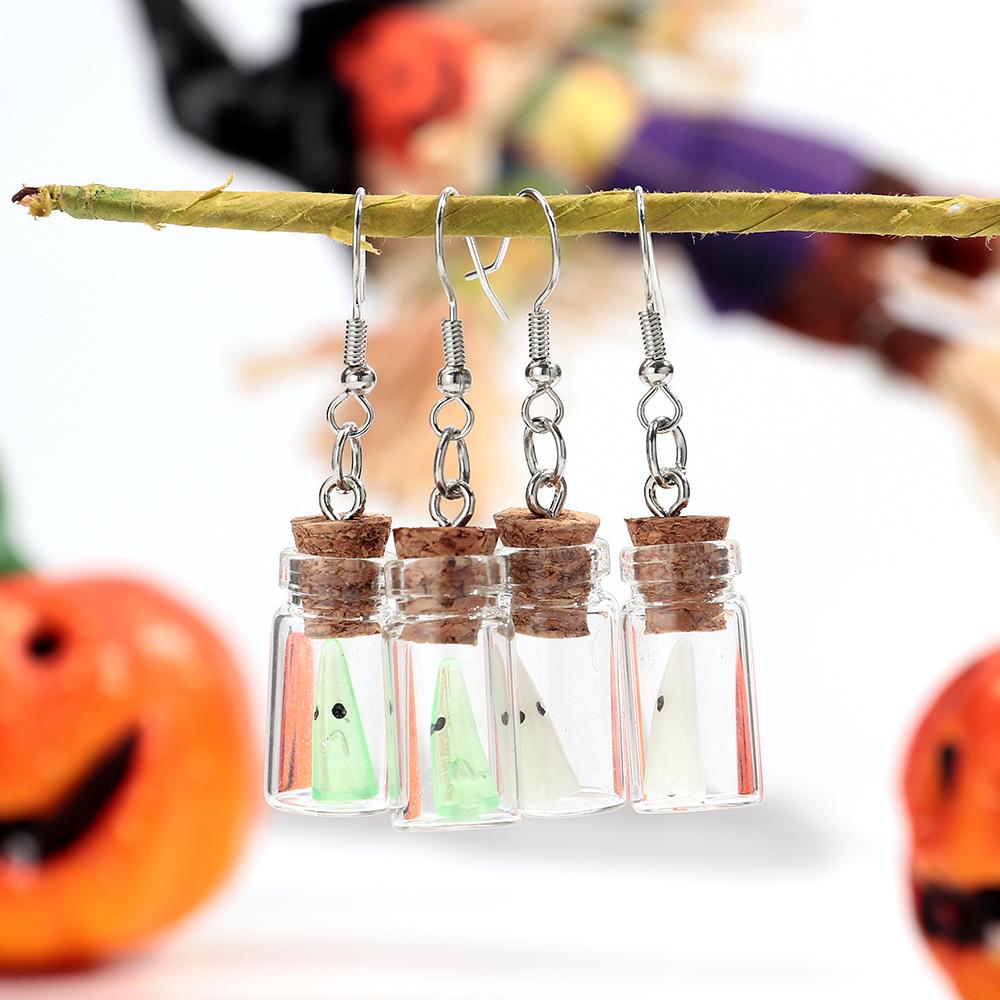 Halloween Ghost Drifting Bottle Acrylic Earrrings for Women Glow in the Dark Spooky Drop Earring Necklace Party Jewelry Gifts