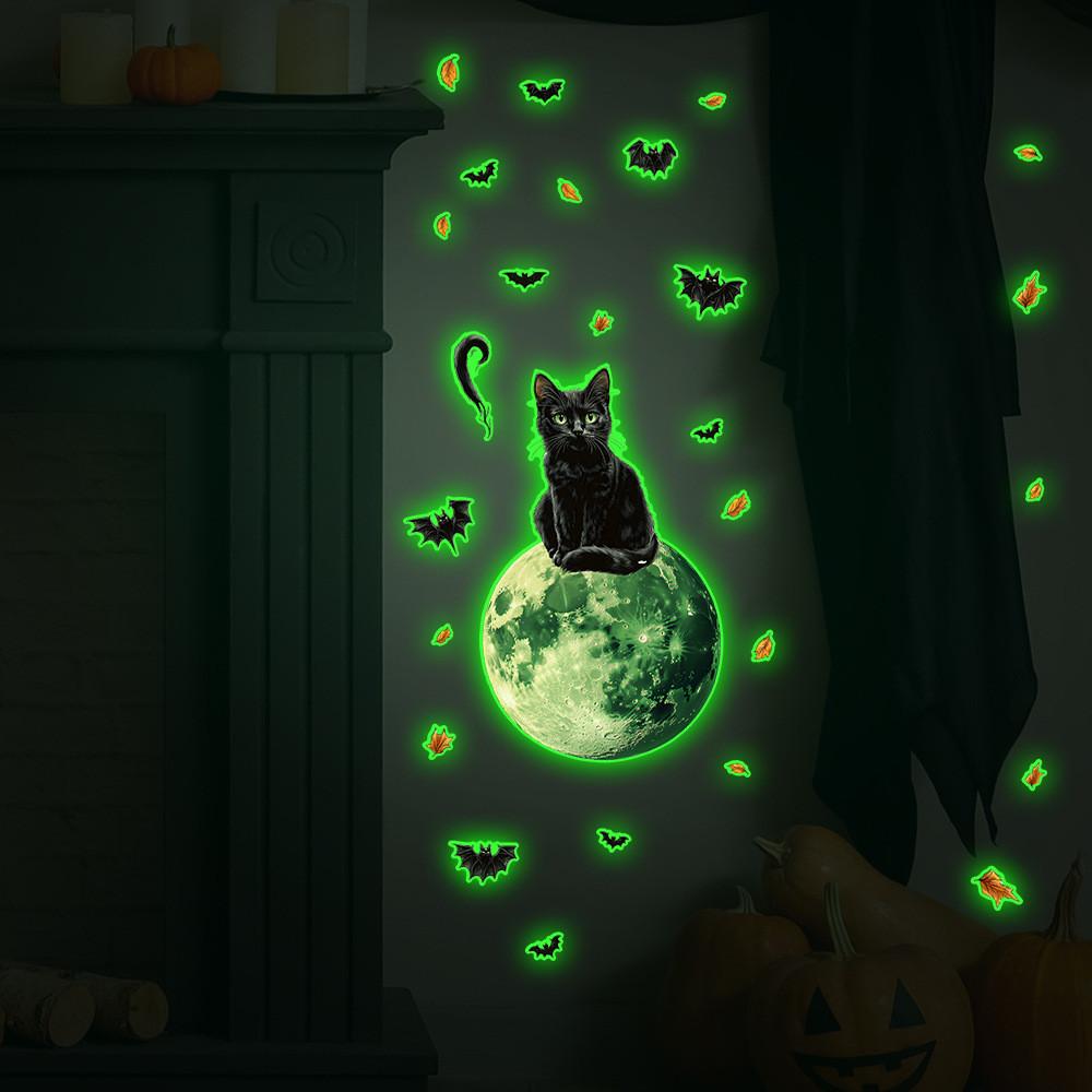 Halloween Moon Black Cat Bat Modern Simple Wall Art For Dining Room Decor