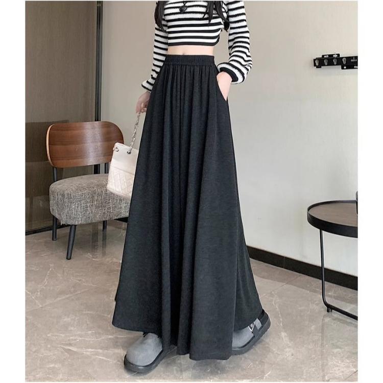 Модная юбка-трапеция с высокой талией, однотонная, широкая, с эффектом похудения, для осени/зимы