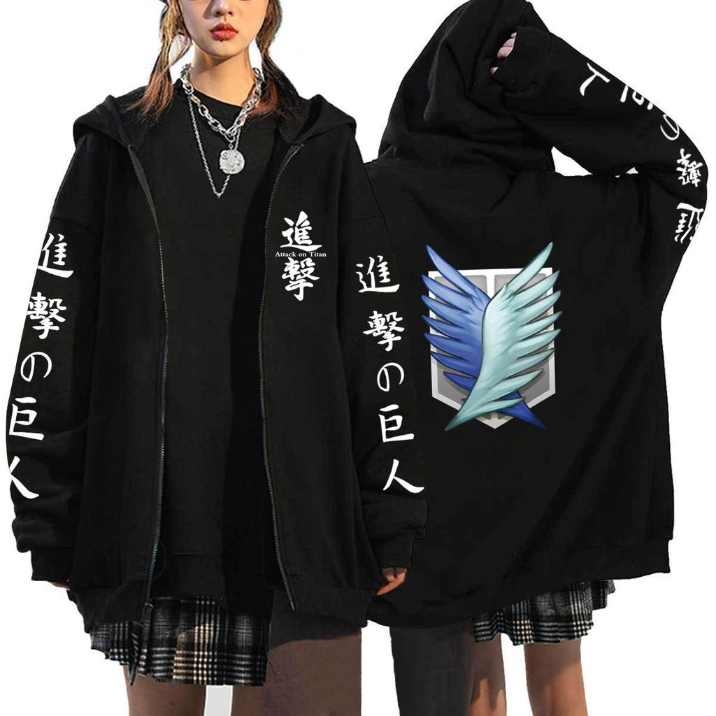 Аниме Атака Титанов Толстовки Мужчины Женщины Харадзюку Манга Графический Мультфильм Молния Пальто Куртки Уличная Одежда Толстовки Унисекс Топы Мужская Пара Одежда