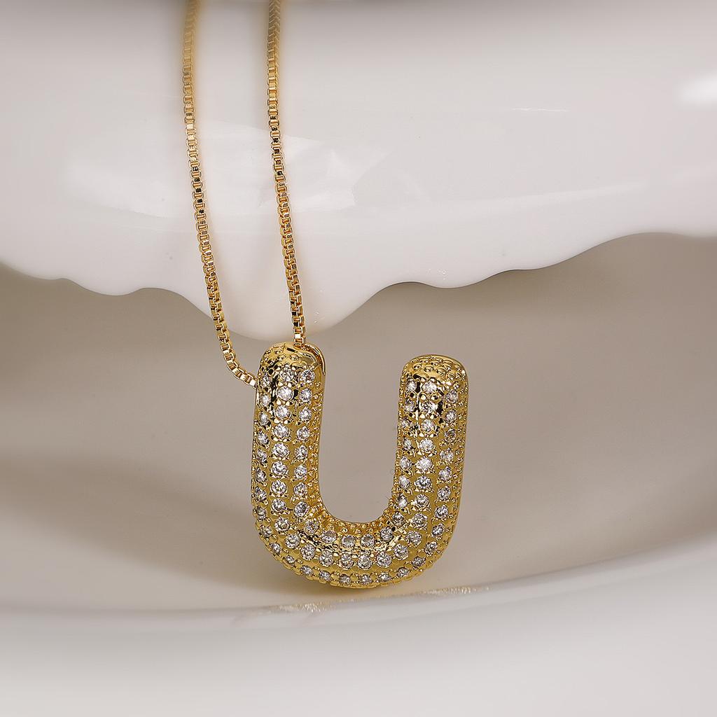 Cubic Zirconia Gold Plated Bubble Alphabet Letter Necklace Monogram Necklace Balloon Initial Necklace Gifts for Women Ladies