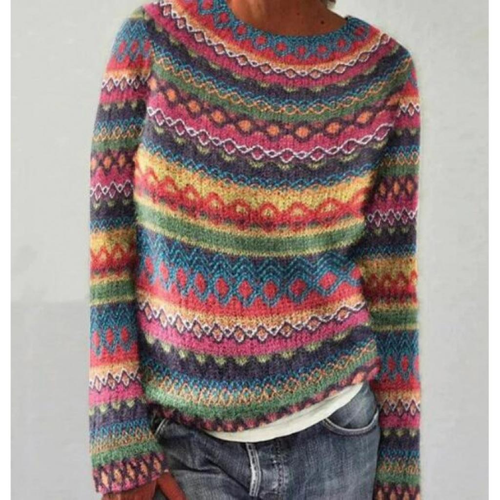 Women's Round Neck Color Blocked Loose and Fashionable Pullover Knitted Sweater for Autumn and Winter