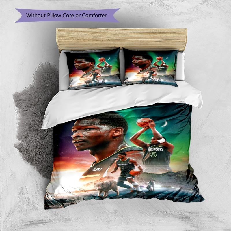 Basketball Player Starry Sky Wolf Print 3 Pieces Duvet Cover Set Sport Fan Bedding Bedroom Home Decor Without Pillow Core Comforter