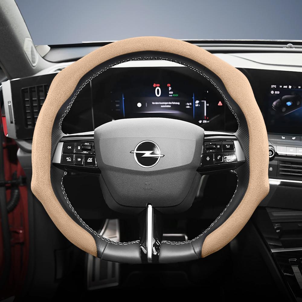 Подходит для Opel Премиальная замшевая накладка на руль с защелками, нескользящая и прочная, доступны для круглого и D-образного руля