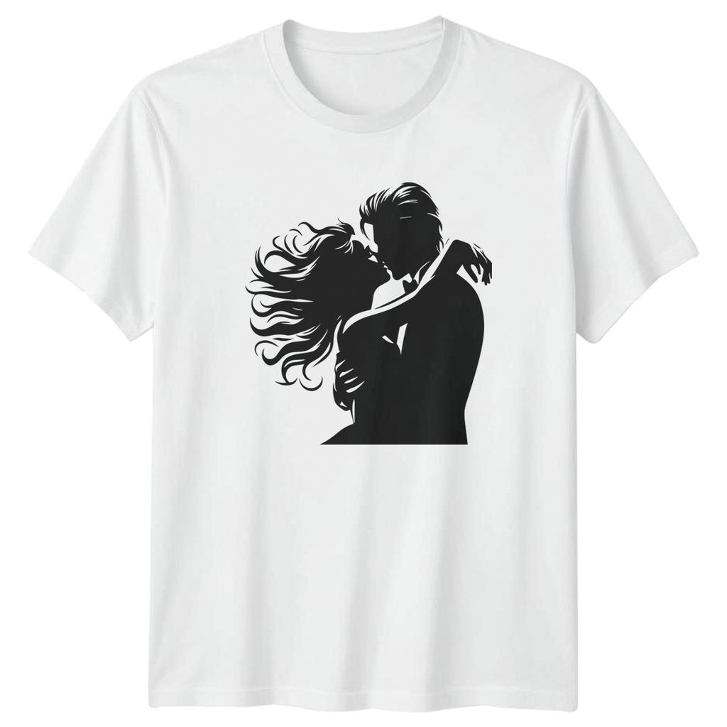 Romantic Couple Hug Silhouette Graphic Unisex Casual T-shirt