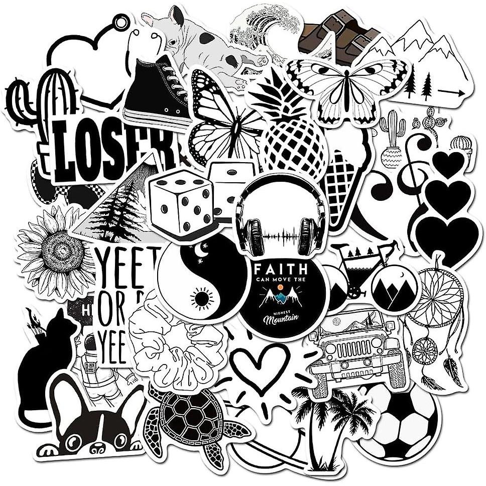 Girls Black and White Sticker Pack 50 Pieces Waterproof Water Bottle Laptop Skateboard Phone Computer Stickers for Teens Kids
